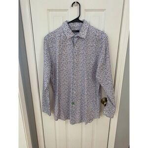 Bar III Button Down Shirt Mens M 15-15.5 Blue Pink Floral Slim Fit Long Sleeve